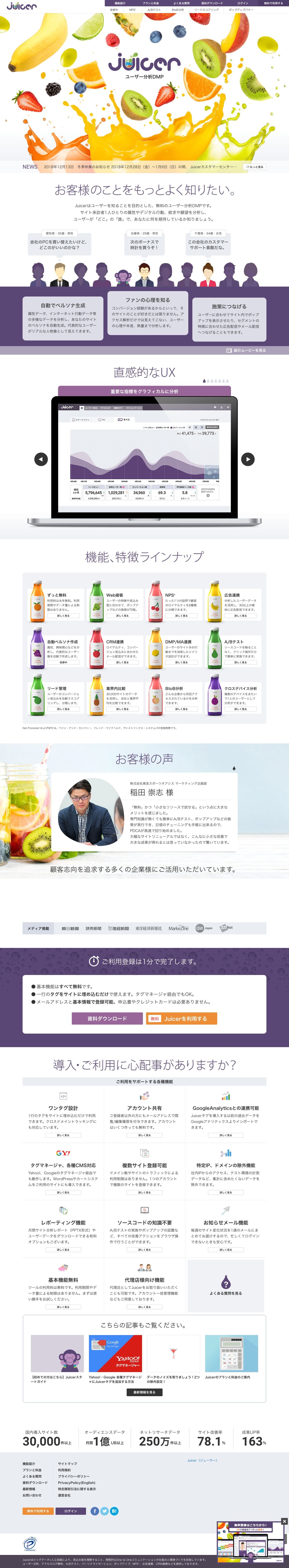 無料A/Bテスト Juicer（ジューサー）のスクリーンショット（PC）