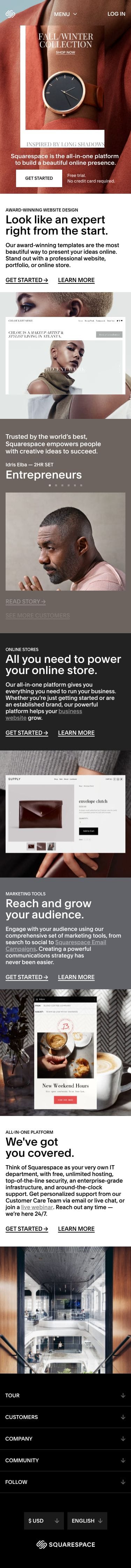 Build a Website – Squarespaceのスクリーンショット（SP）